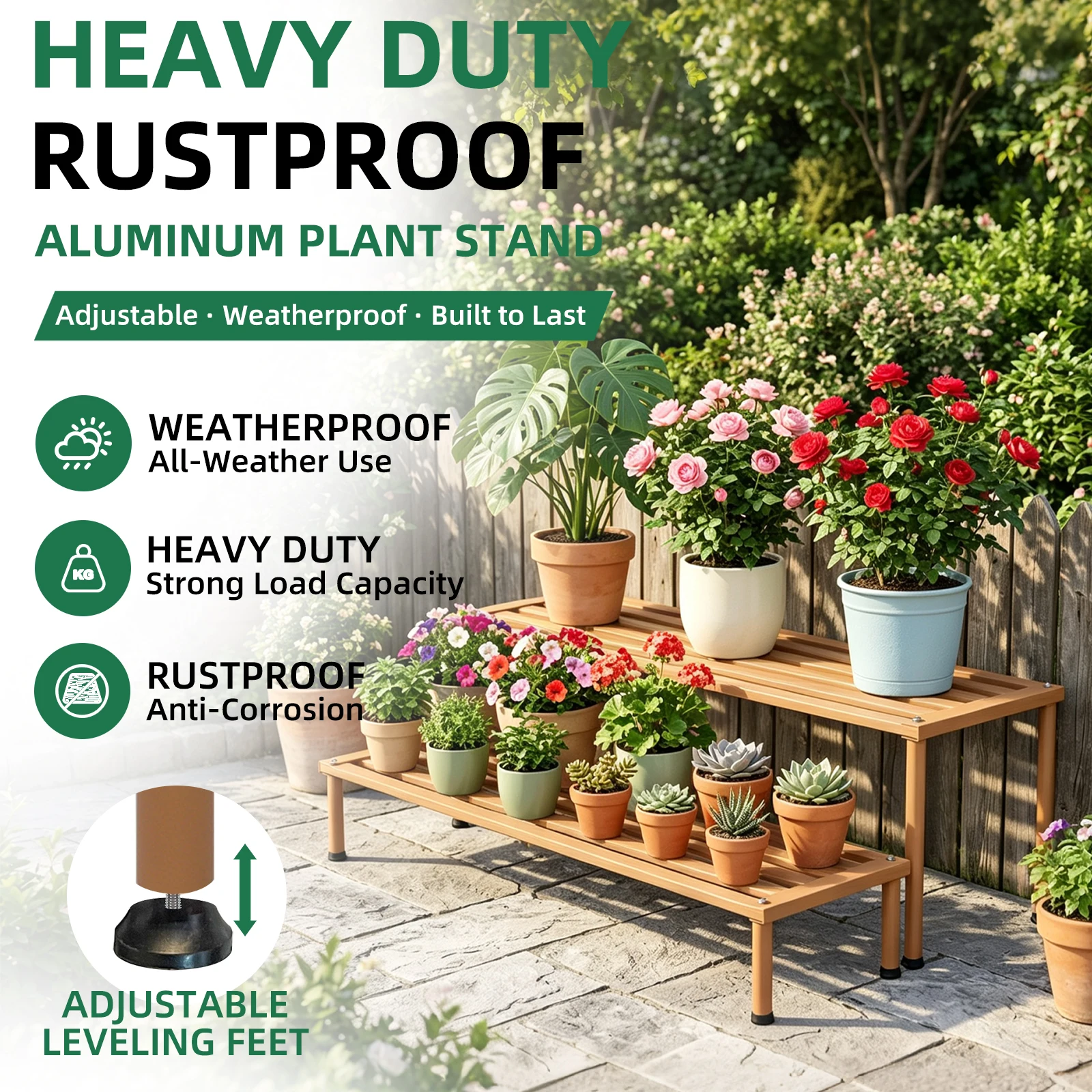 Outdoor aluminum alloy flower stand, patio, garden floor stand, succulent, green vine, simple style, household planting metal