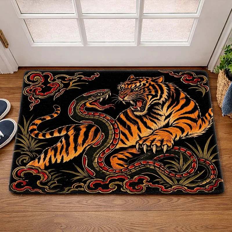 2D Japanese Tiger Snake Area Rug Non Slip Washable Floor Mat For Living Room Bedroom Bathroom Home Decor