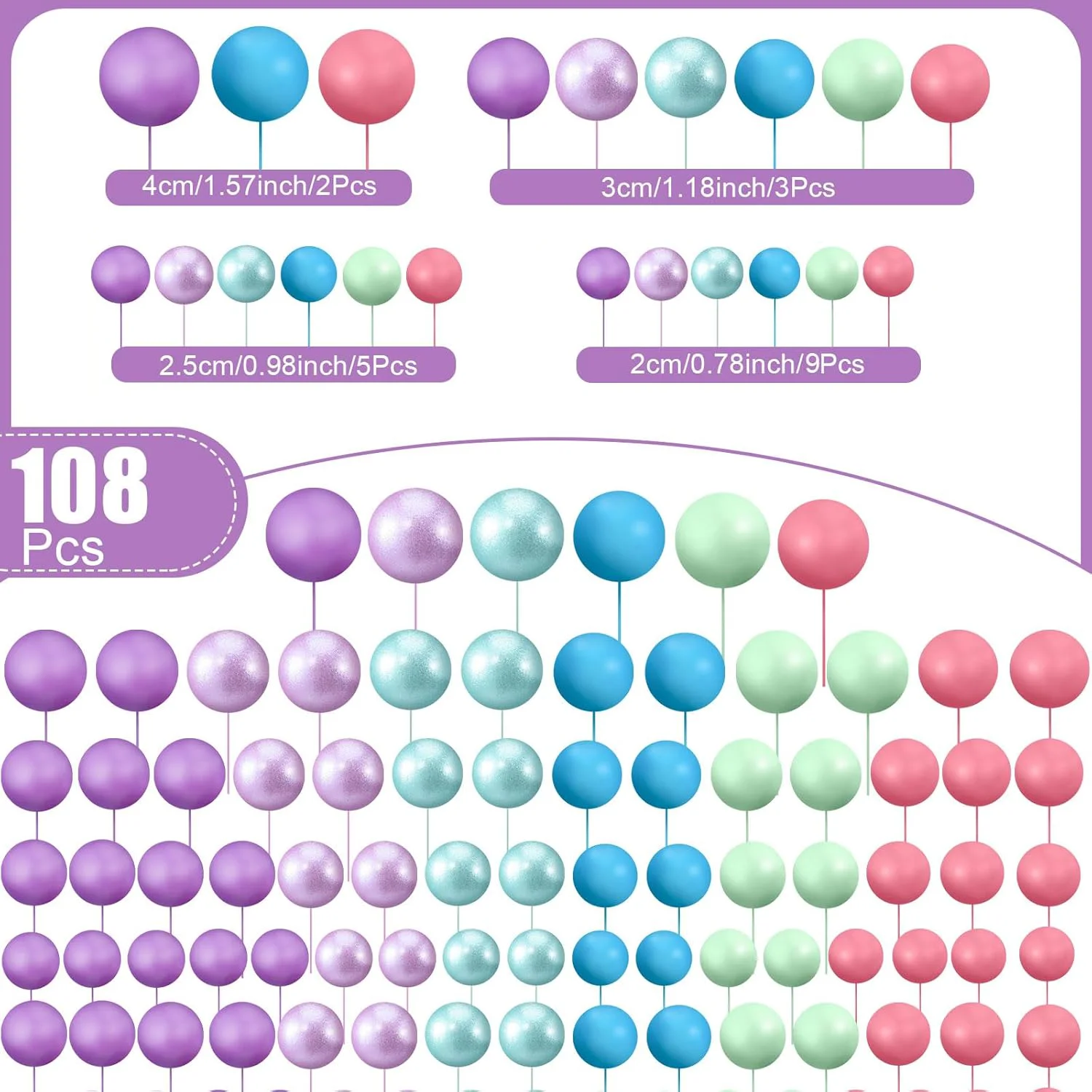 108-teilige Kugeln, Kuchendeckel, Luftballons, Cupcake-Topper, DIY-Luftballons, Cupcake-Topper für Hochzeit, Weihnachten, Jahrestag, Geburtstag – Detail 17