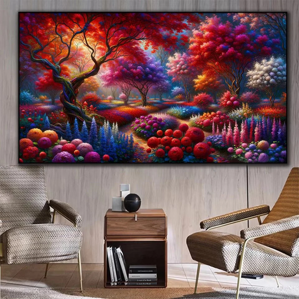 colorful fantasy landscape Diy Diamond Painting Full Diamond Mosaic Cross stitch kits ﻿ vibrant flower-filled forest Home Decor