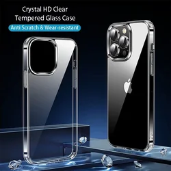 Tempered Glass Transparent Case For iPhone 16 15 14 Plus 13 12 11 Pro Max Mini X XS XR 7 8 SE Shockproof Soft Bumper Hard Cover