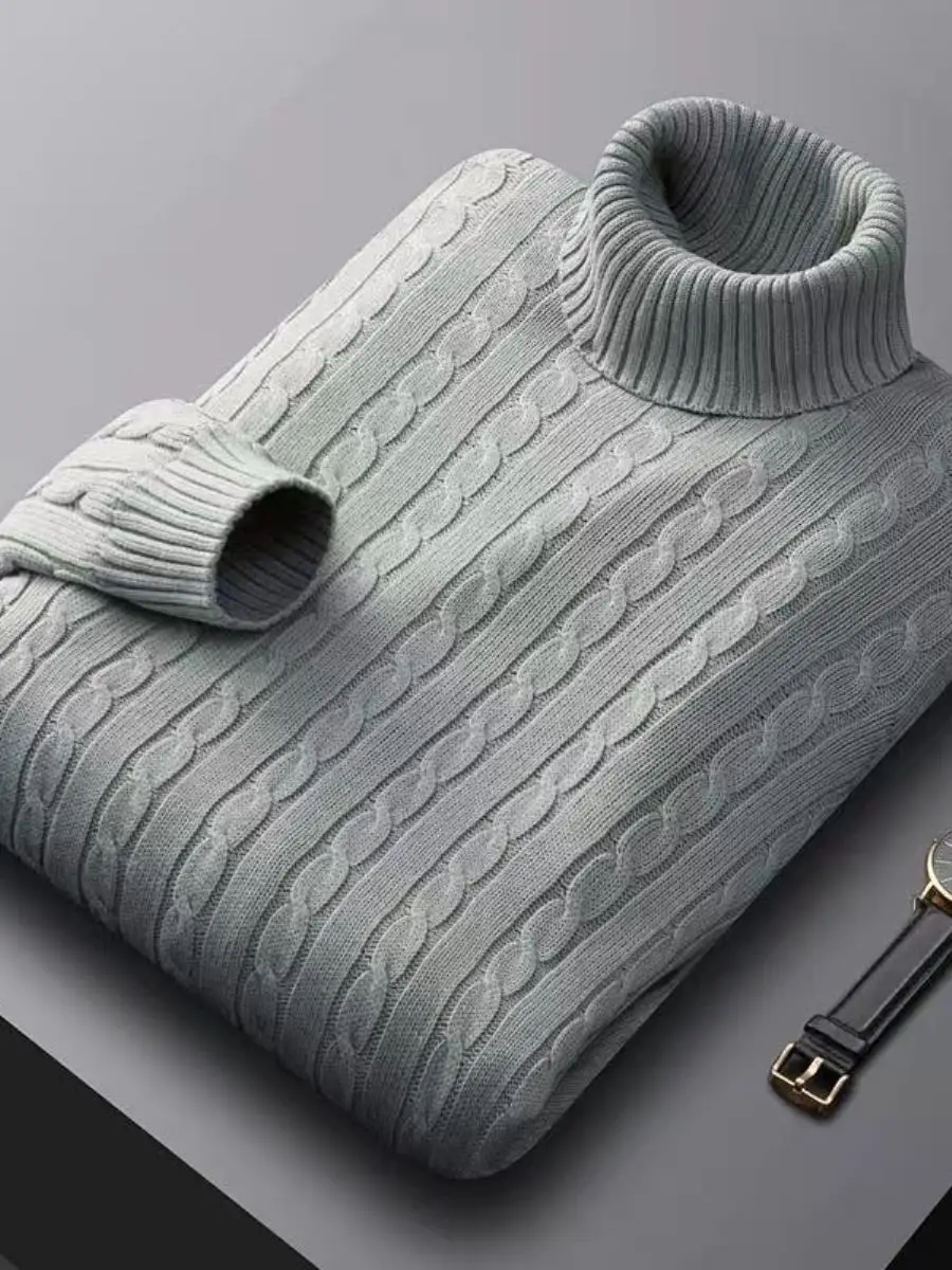 

Мужской свитер с высоким воротником, облегающий, мягкий, уютный, осенне-зимний, вязаный, новая модель, теплый шерстяной свитер-поло