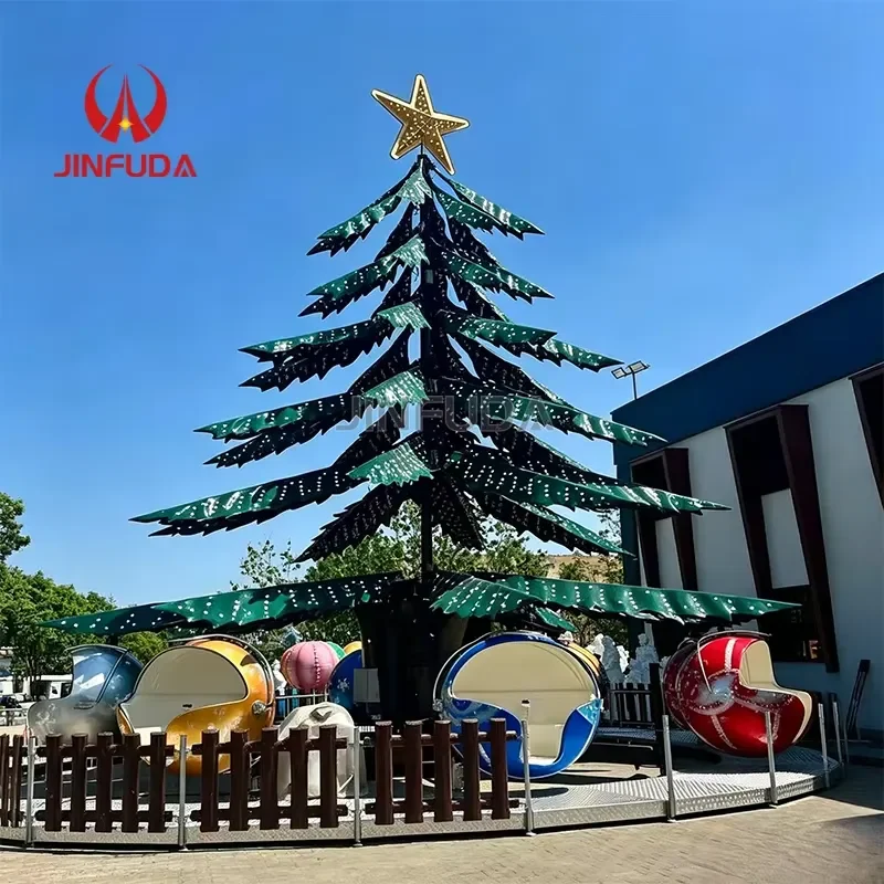 Large Outdoor Christmas Tree Rotating Lift Ride for Theme Park Check-in Christmas Tree Spinning Carousel Mall Ride Attraction