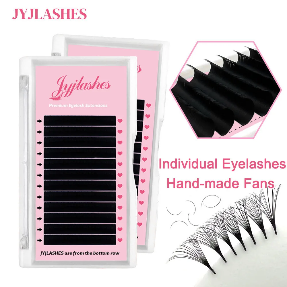 JYJLASHES Individual Eyelash Extension Long Length Classic Lashes Extensions Trays Matte Black Soft Mink Faux Eyelashes