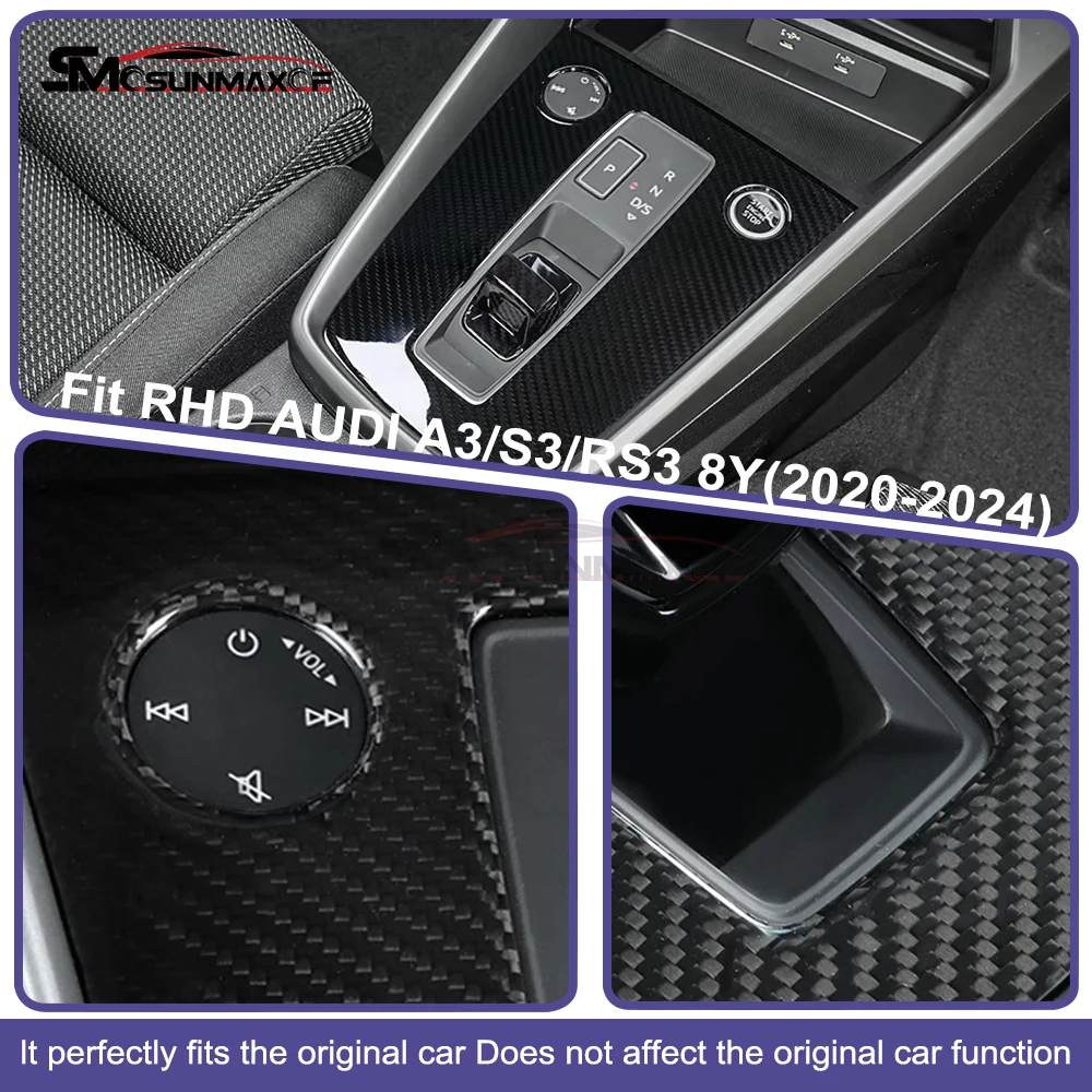 For Audi A3 8Y S3 RS3 2021 2022 2023 2024 Real Dry Carbon Fiber RHD Car Interior Center Console Gear Shift Head Knob Panel Cover