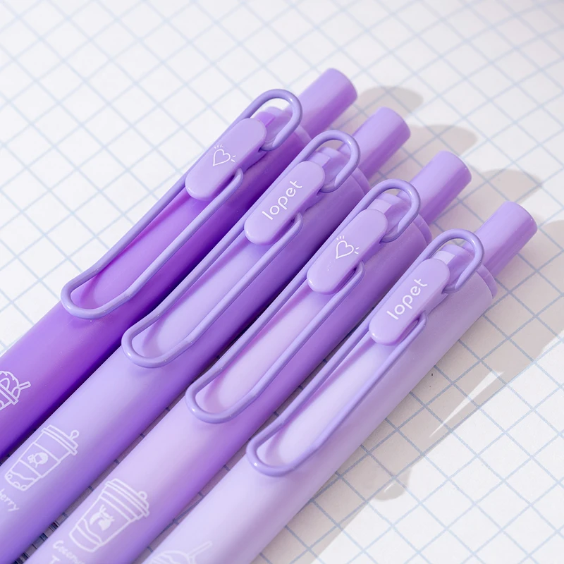 4PCS/Pack Purple Series 0.5MM Gel Pen For Students Soft Touch Writing Pen Black Refill Stationery Pen Office School Supplies New