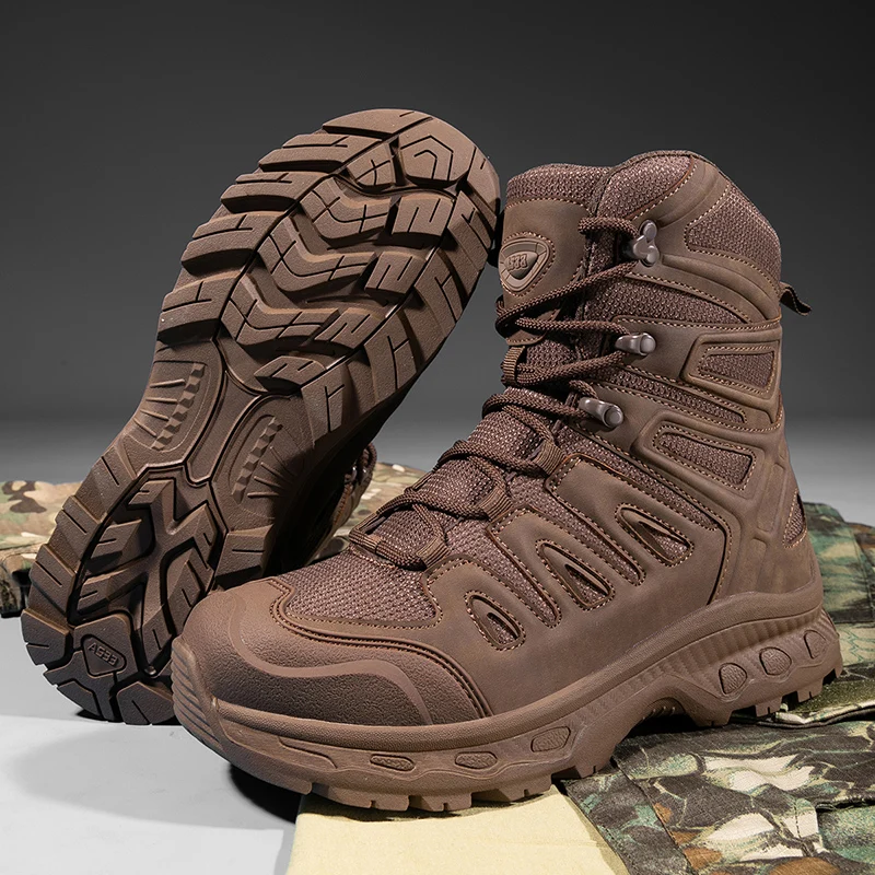 Mens Climbing Boots Training Wear-resistant Sports Outdoor Camping Fishing Anti Slip Thickened Anti Puncture Sole Hiking Shoes