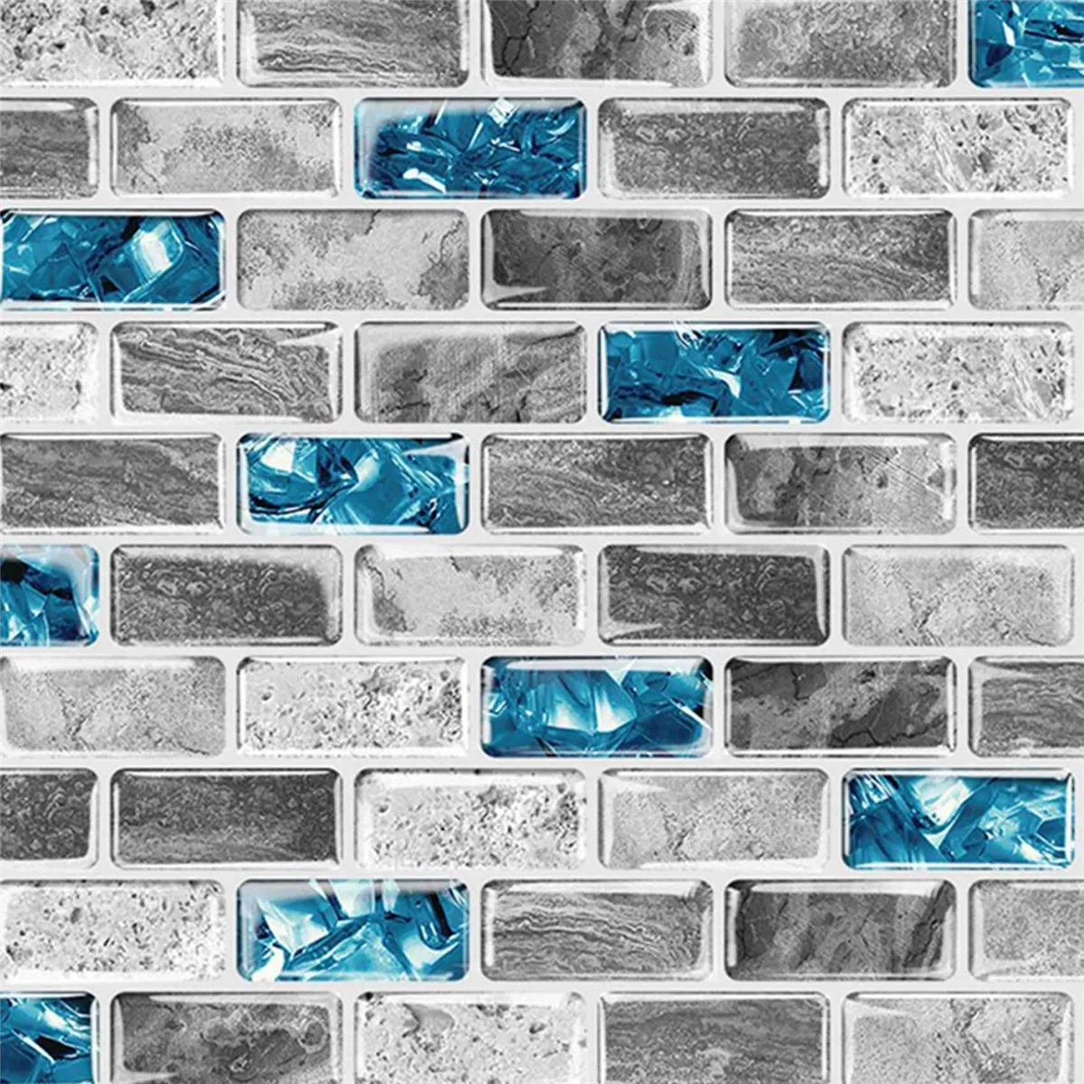 10X Vivid Tiles Blue Peel and Stick Tiles 3D Brick Effect Waterproof Kitchen Backsplash Decor Self Adhesive Wallpaper