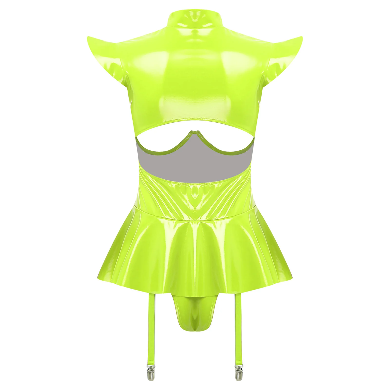 Sexy Women Lingerie Tempting Cutout Bodysuit Nightwear Breast Hollow Out Teddies Ruffled Hem Garters Erotic Flirting Nightwear