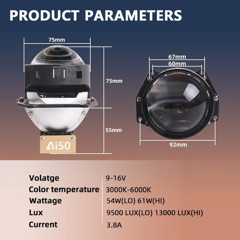 

Adjustable Brightness 3 Inch Bi LED Projector Lens Car Headlight 12V 61W 3000K-6000K Bluetooth APP Control