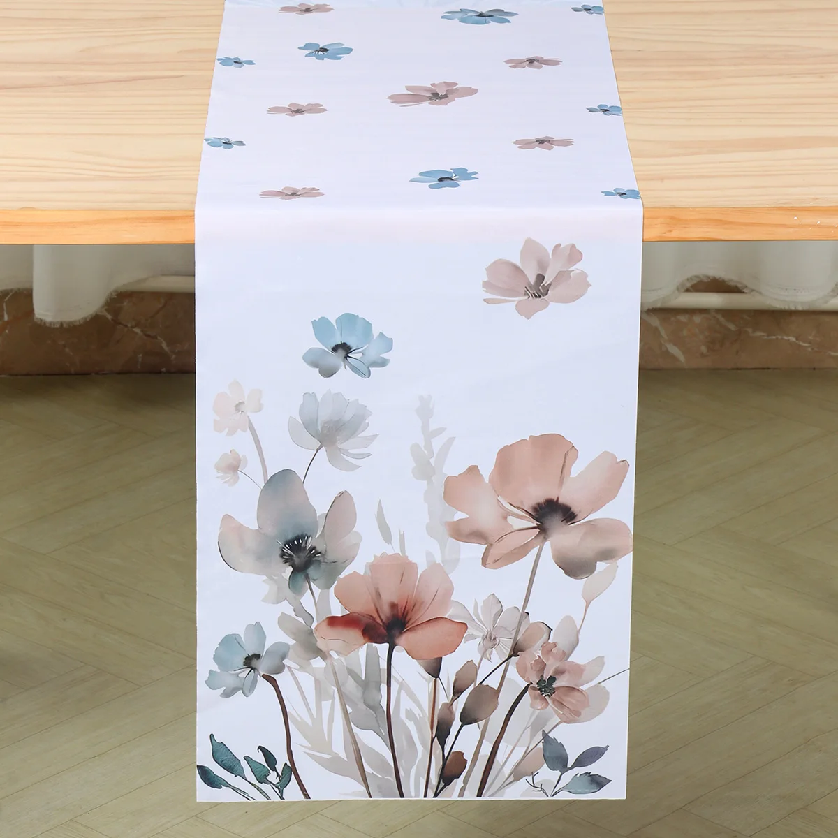 Brown Table Runner Poppy Floral Leaves Spring Seasonal Summer Kitchen Dining Table Decoration for Home Party Decor Table Flag