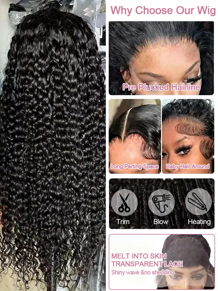 250 Density Deep Wave 4x4 Lace Closures Human Hair Wigs Pre Cut Lace Curly 7x5 Glueless Wig Human Hair Ready To Wear HD No Glue Water Wave 13x4 Frontal Wig For Women Brazilian Preplucked 100% Raw Human Hair Wigs Bleached Knots Natural Hairline view 7