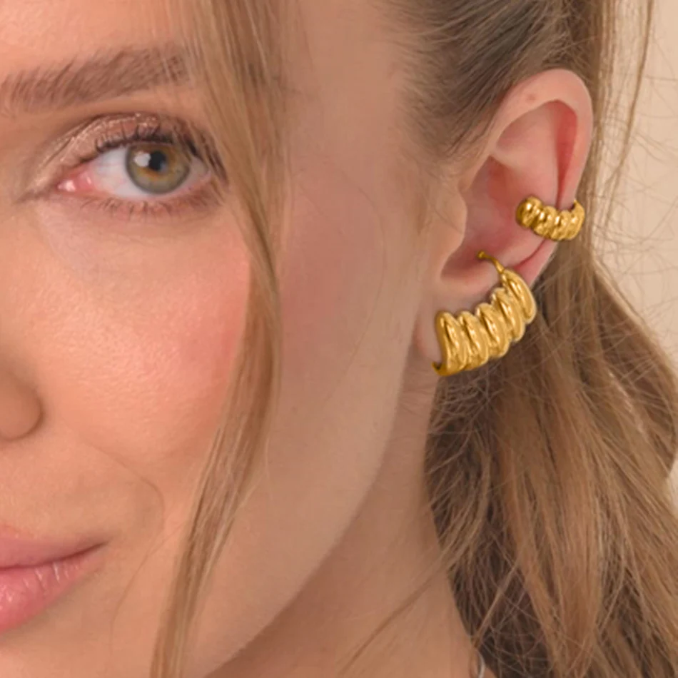 New Trendy Multilayer C Shape Ear Cuff Gold Plated Stainless Steel Clip Earrings for Women Cartilage Climbing Earring Piercing