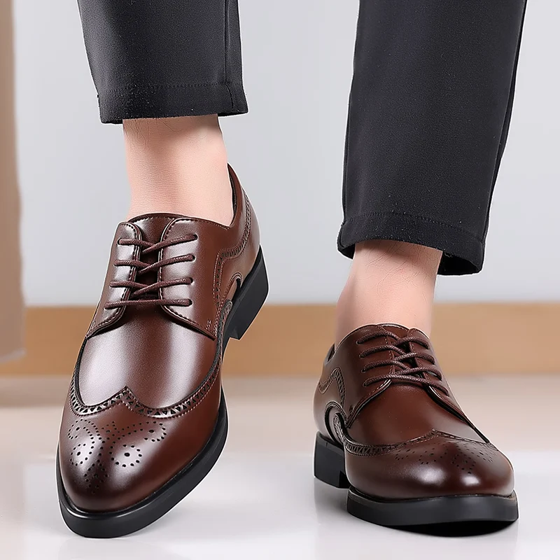 

Men's casual leather shoes Leisure Classic Luxury Style Party or work office 38-48 adult daily shoes Plus size lace up Brogue