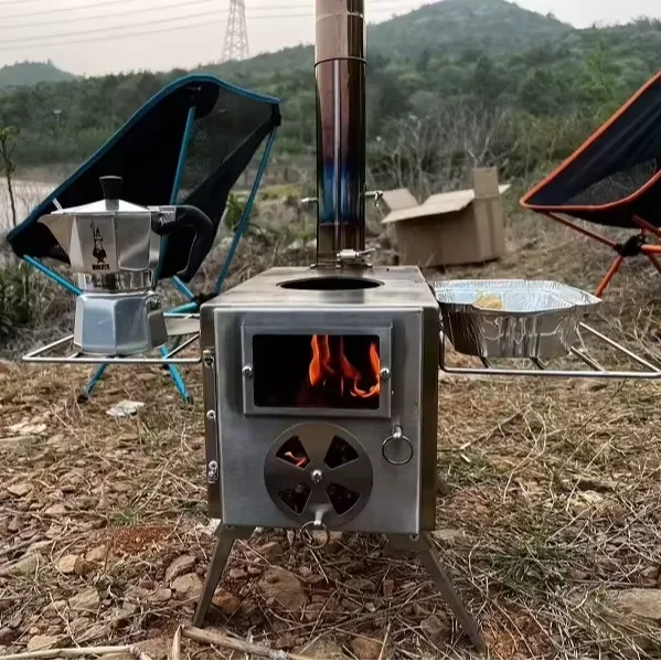 Smokeless charcoal  cooking portable outdoor Heating camping wood sauna stove fishing coal burning stove with long pipe