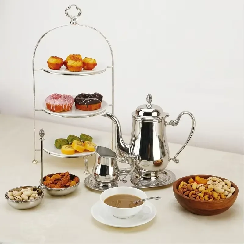 Silver Plated Stainless Steel Afternoon Tea Set Heavy Duty Dessert Rack Stand for Hotel Restaurant Buffet Service Elegant