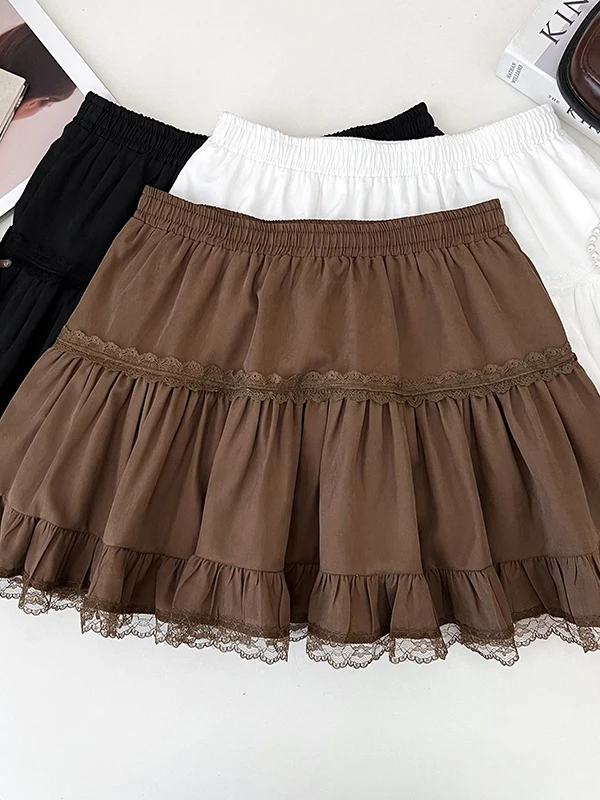 

Юбка-трапеция с кружевной отделкой и вставками, с высокой талией, больших размеров, женская, модная, осенняя, новая, короткая