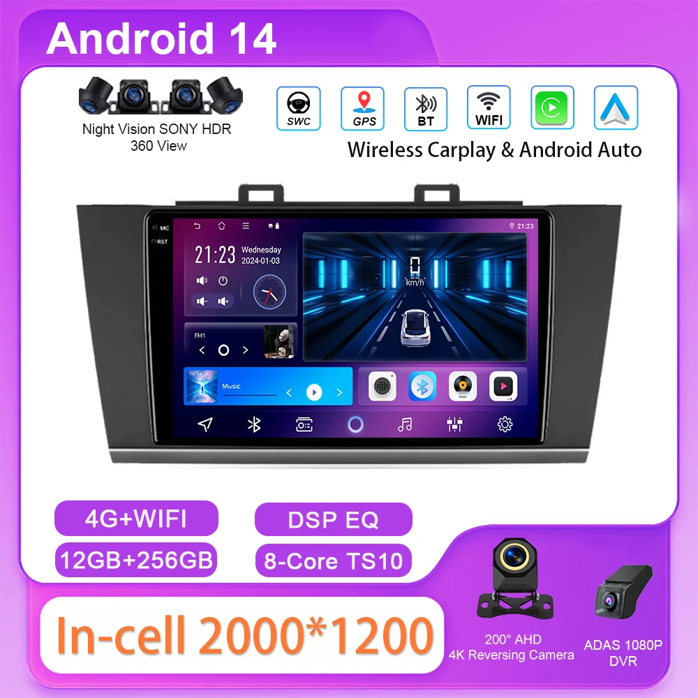 

Android 14 Radio Stereo For Subaru Outback 5 Legacy 2014-2017 Auto Multimedia Player NO 2din DVD QLED Screen WIFI GPS Navigation