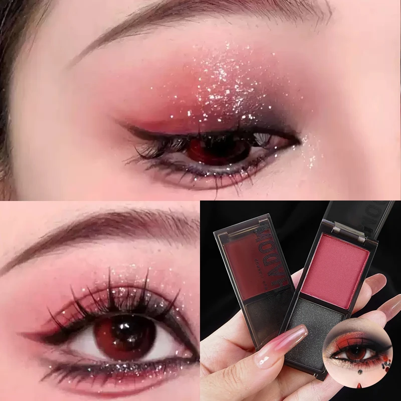 Two-color Black Red Eyeshadow Palette Multifunctional Makeup Palette Silky Matte Blood Red Eyeliner Silkworm Lower Shadow Makeup - view 3