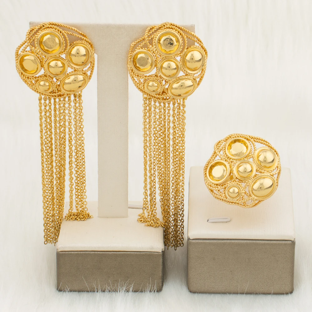 Dubai African Earrings and Ring Drop Long Earrings Flower Sexy Jewelry For Women Wedding Young Lady Big Light Weight Jewelry