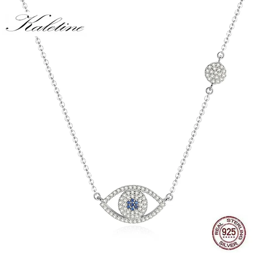 KALETINE Evil Eye Necklace 925 Sterling Silver Women Necklaces & Pendants Blue Main Stone Long Chain Turkish Jewelry Making