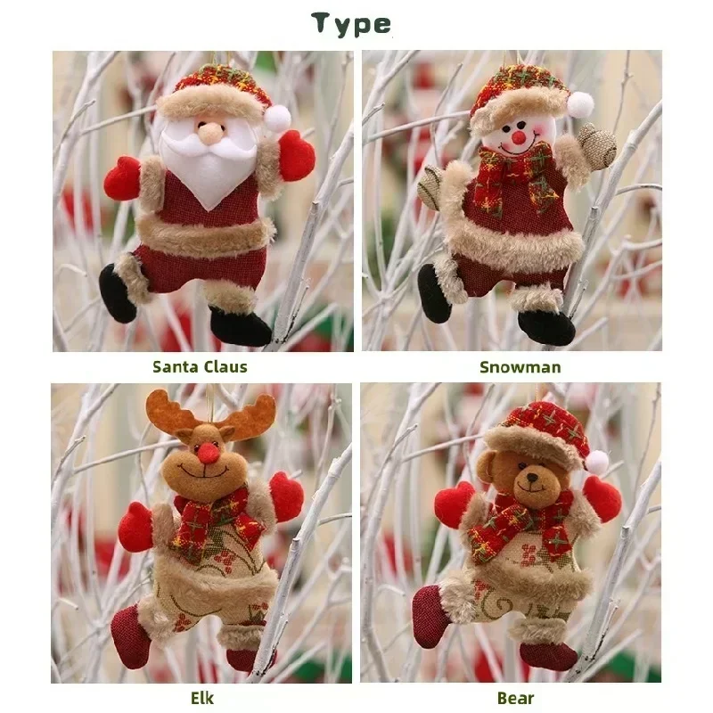 4pcs 2024 Christmas Santa Claus Snowman Elk Bear Pendant Doll New Year Merry Christmas Tree Decor for Home Xmas Ornaments Gifts