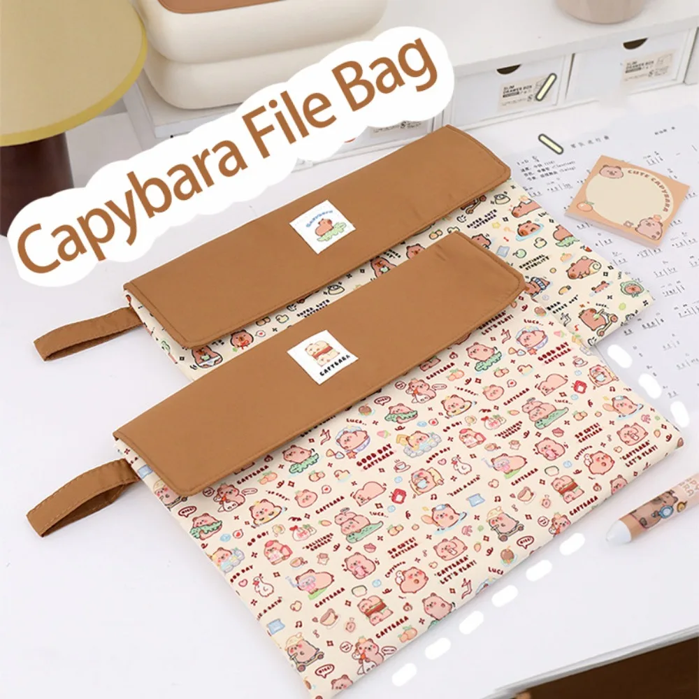 Washable Fabric Capybara Document Bag Durable Zipper Pouch Capybara File Bag Funny Large Capacity Cartoon Paper Storage Bag