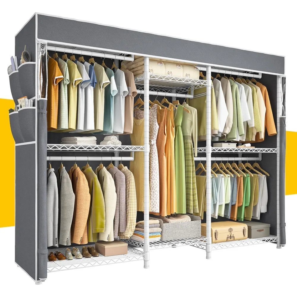 

Clothes Rack with Cover, Clothing Racks for Hanging Clothes Loads 905 LBS,Heavy Duty Portable Closet,Wardrobe Closet