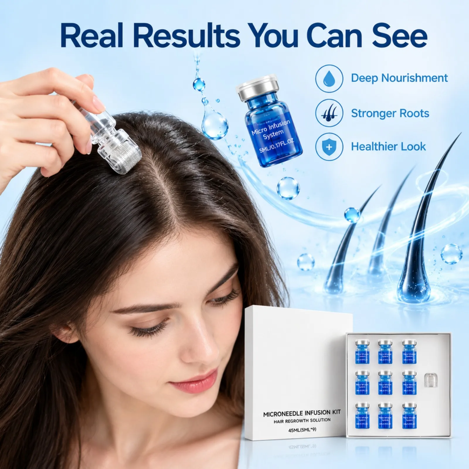 0.2mm Scalp Care Essence Kit with Roller Head 45ml Ginseng Copper Peptide Hydrating Soothe Scalp Maintain Healthy Look Home Care