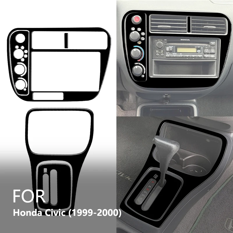 

For Honda Civic 1999 2000 Central Control Brand New ABS Gloss Black Safeguard Stickers Car Interior Accessories