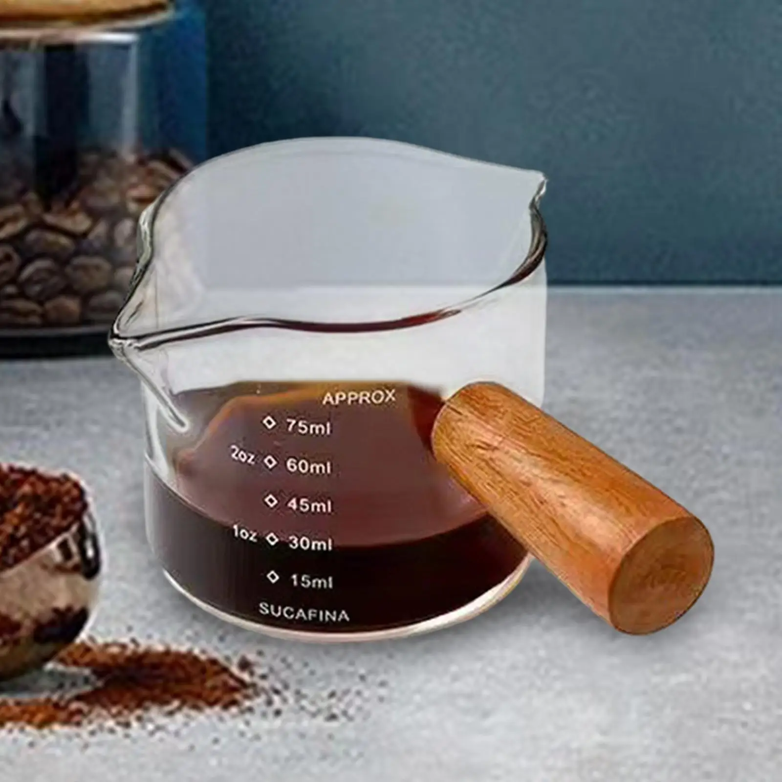 Espresso Glasses, Coffee Measuring Cup, Coffee Cup with Wooden Handle, Clear