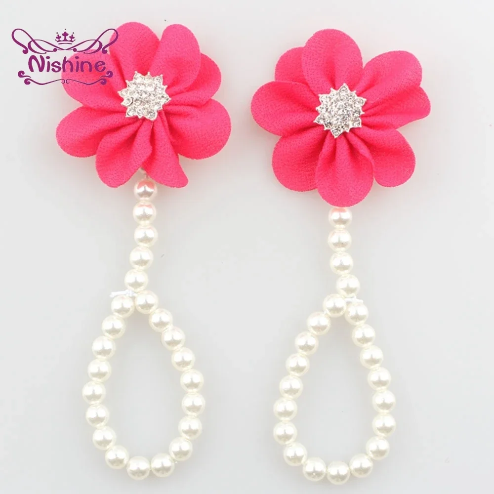 2pcs/lot Infant Girls Pearl Barefoot Sandals Chiffon Flower Shoes Toddler Diy Foot Decoration Baby Newborn Photography Props