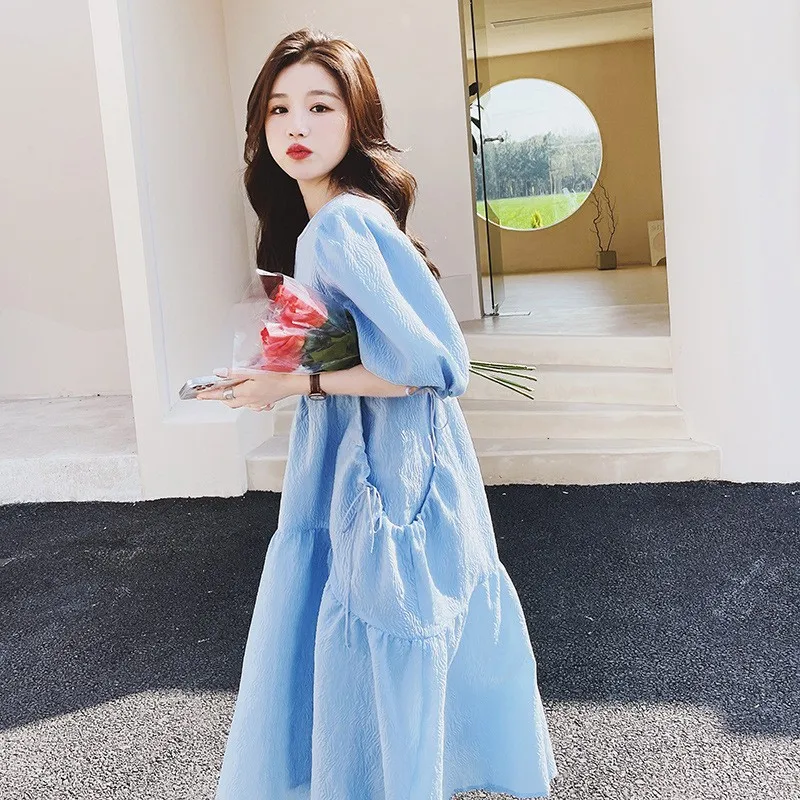 Sweet Princ Sle Bubble Sve Dr High Waist Women's Summer Dr Slimming Ele Faionable Polyester Fiber