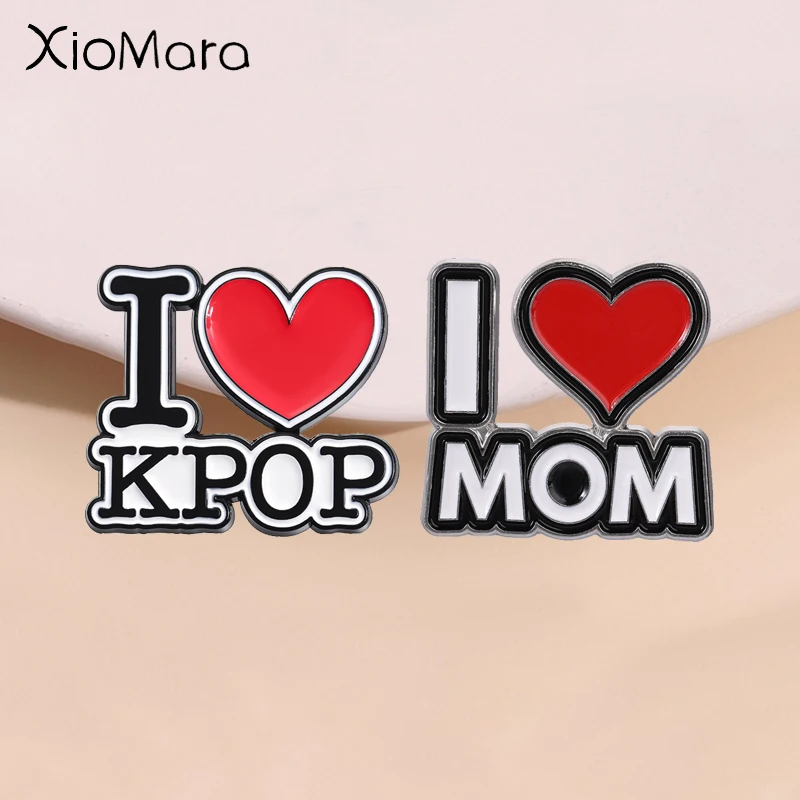 I Love Mom Enamel Pin Red Heart Mother's Day Parent-child Theme Brooch Lapel Badge Fashion Jewelry Accessories Gift for Mother
