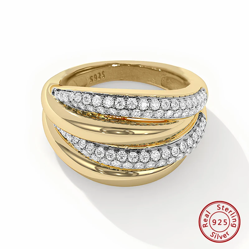 

Кольцо из стерлингового серебра 925 пробы с оригинальным сертификатом, многослойное кольцо с цирконием для женщин, роскошное модное украшение, бесплатная доставка, изысканные ювелирные изделия