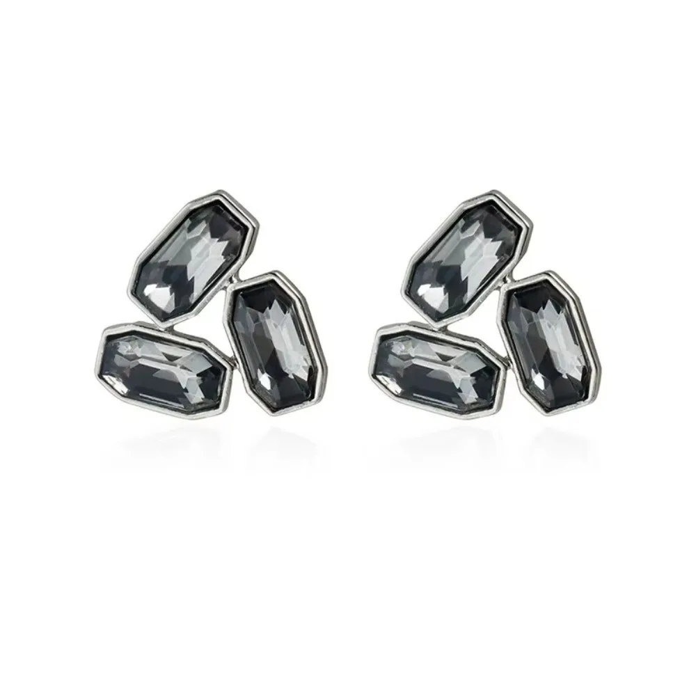 New Square Gray Crystal Charm Earrings Y2K Ellipse Geometric Earring Triangle Line Crystal Eardrop