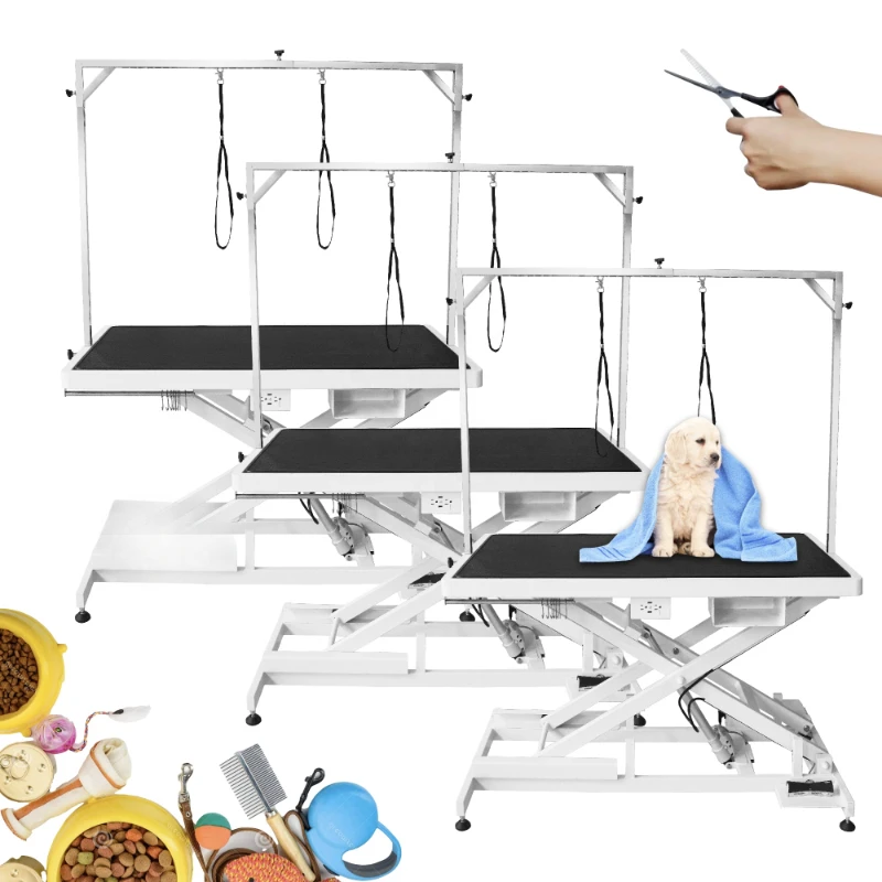 

Professional Grade Beauty Equipment Electric Lifting Foldable Dog show pet Stainless Steel trimming drying Grooming Table