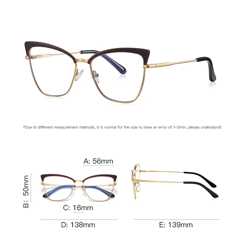VCKA  Women Cat Eye Myopia Glasses Frames Fashion Anti-blue light Vintage Optics Metal Frame Prescription  Eyewear -0.50 TO -10