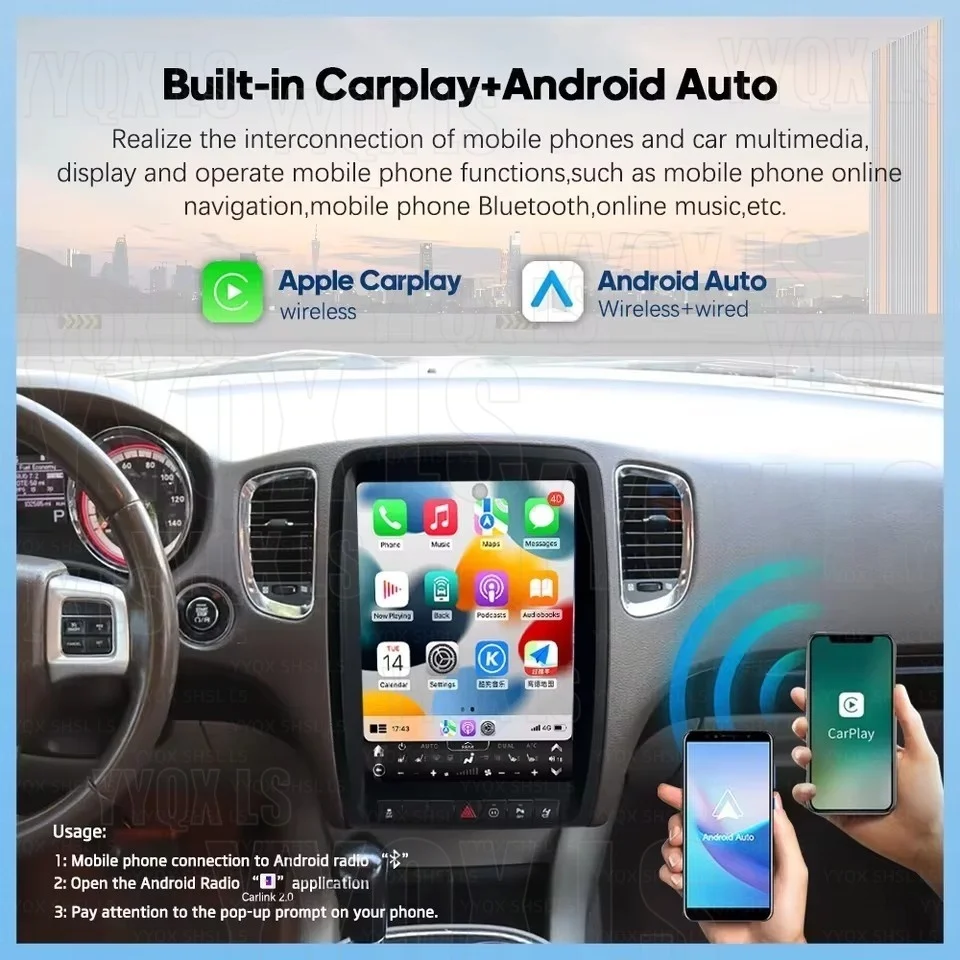 

13,6-дюймовый Android-экран для Dodge Durango 2011-2020, GPS-радио, Carplay, мультимедийный видеоплеер, стереосистема, навигационное устройство.