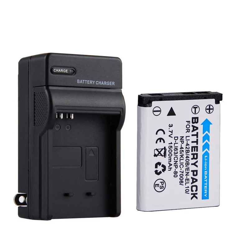 1500mAh Li-40B Li-42B EN-EL10 Battery and Charger for Olympus Li 40B 42B, Nikon EN EL10, FinePix XP70 XP60 XP50 T550