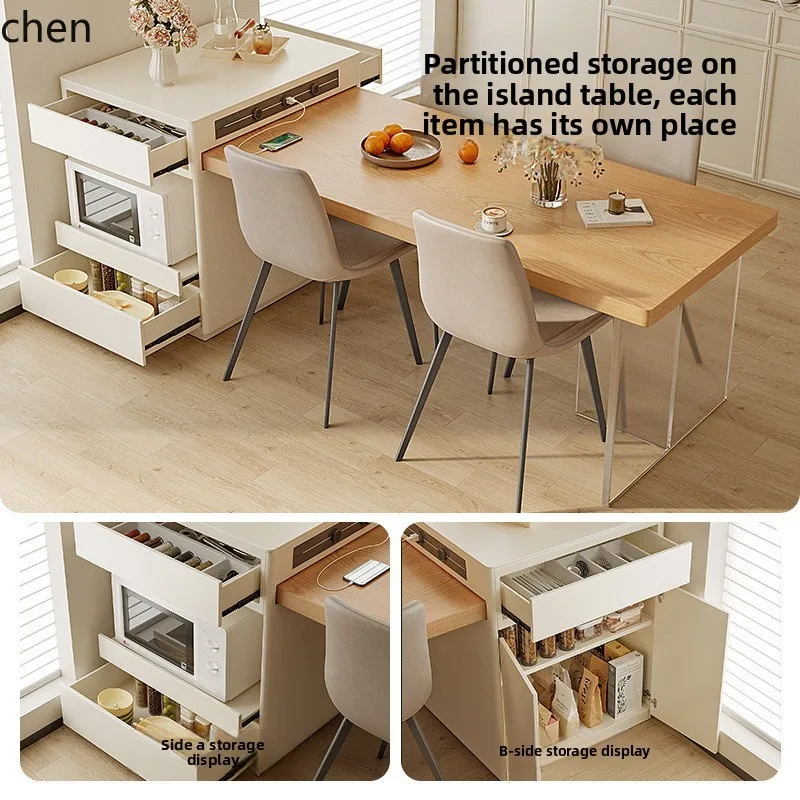 HT Acrylic Island Dining Table Integrated Home Cream Style Multifunctional Suspended Extendable Rectangular Dining Table