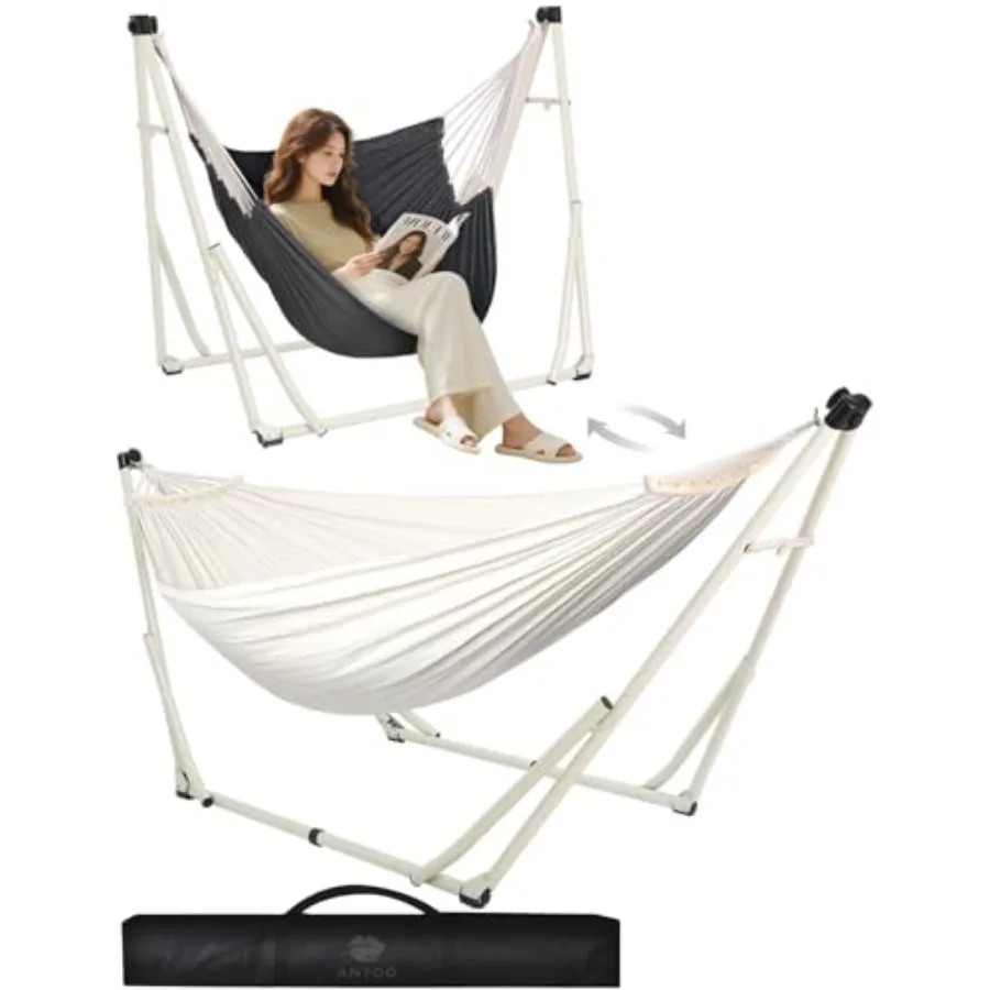 

2 in 1 Hammock and Swinging Chair with Collapsible Steel Stand Carrying Case Portable Adjustable Easy Set Up for Outdoor Indoor