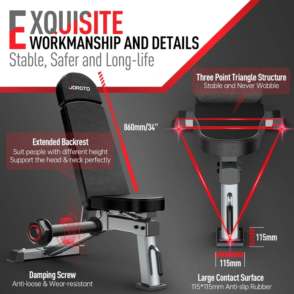 Weight Bench, Adjustable Workout Bench Press, Foldable Strength Training Benches for Home Gym Full Body Workout