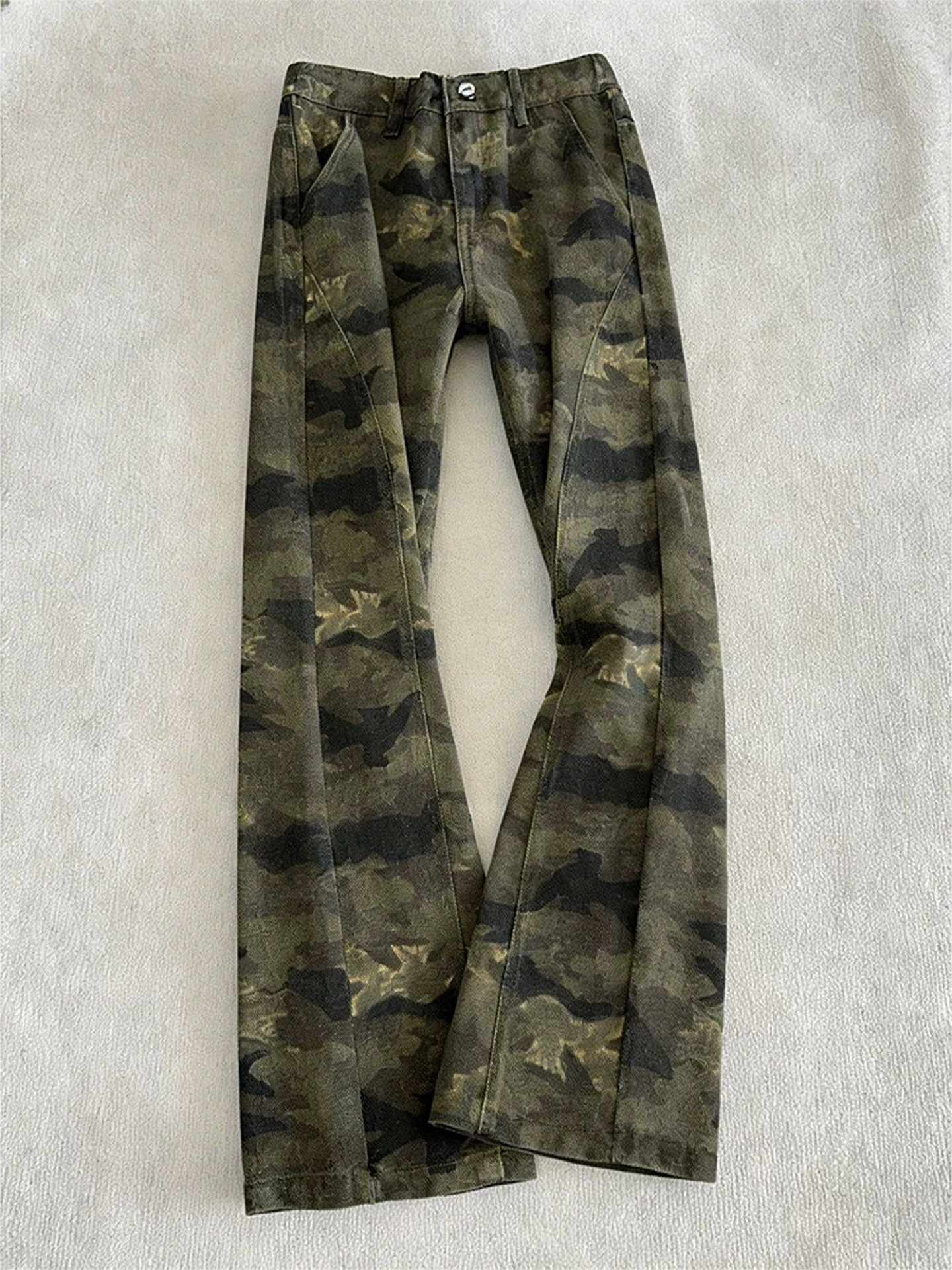 

American Sle Slim Fit Camouflage Knife Jeans Men's CleanFit Trendy Street Vibe High-End Feeling Micro Flare Pants