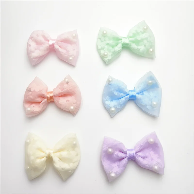 16Pc 6*4.5CM Mesh Bowknot Applique For DIY Handmade Hair Clip Hat Crafts Patches Decor Ornament Clothing Accessories