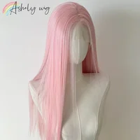 Peluca rosa claro para mujer, peluca con malla frontal 13x4, pelucas sintéticas largas y rectas de 26 pulgadas, peluca de Cosplay de fibra Natural suave resistente al calor