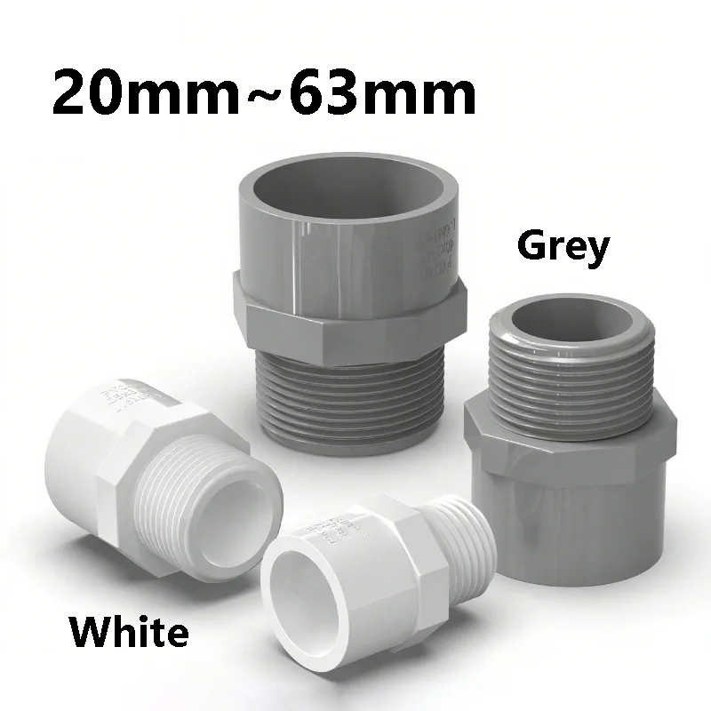 20mm 25mm 32mm 40mm 50mm 63mm Pvc Male Threaded Socket Coupling Grey/white Straight Connector Pipe Fitting