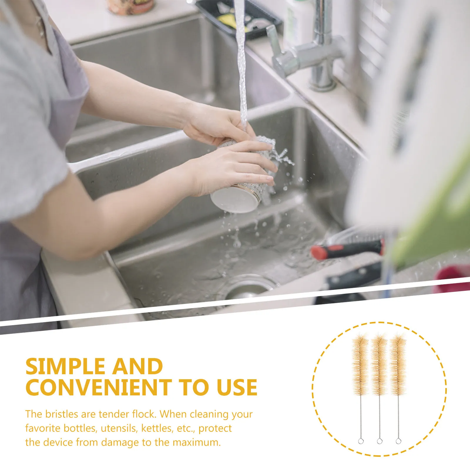 3Pcs Baby Bottle Brush Set Food Grade Long Handle Bottle Cleaning Brush for Milk Bottles Water Cups Kettles with Soft