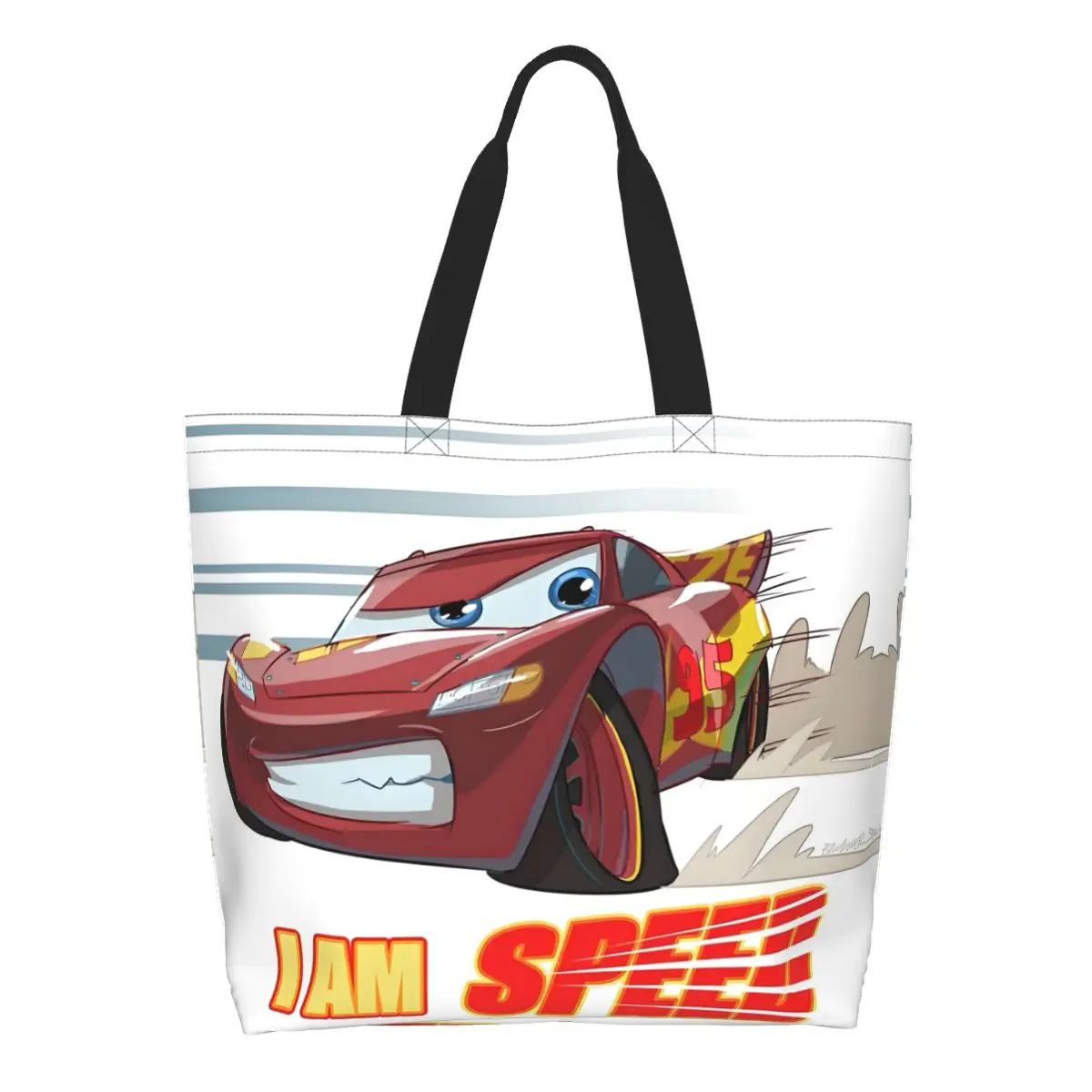

Холщовая сумка для покупок Lightning McQueen, женская портативная большая вместительная продуктовая художественная автомобильная сумка-тоут для покупок