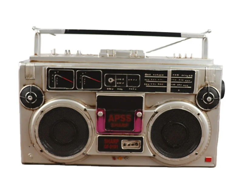 Portable vintage tape cassette player radio with cassette tape recorder